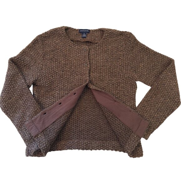 Ann Taylor Sz M Brown Textured Knit Shacket Sweater Jacket Vintage Late 90s-2000 - Picture 2 of 10